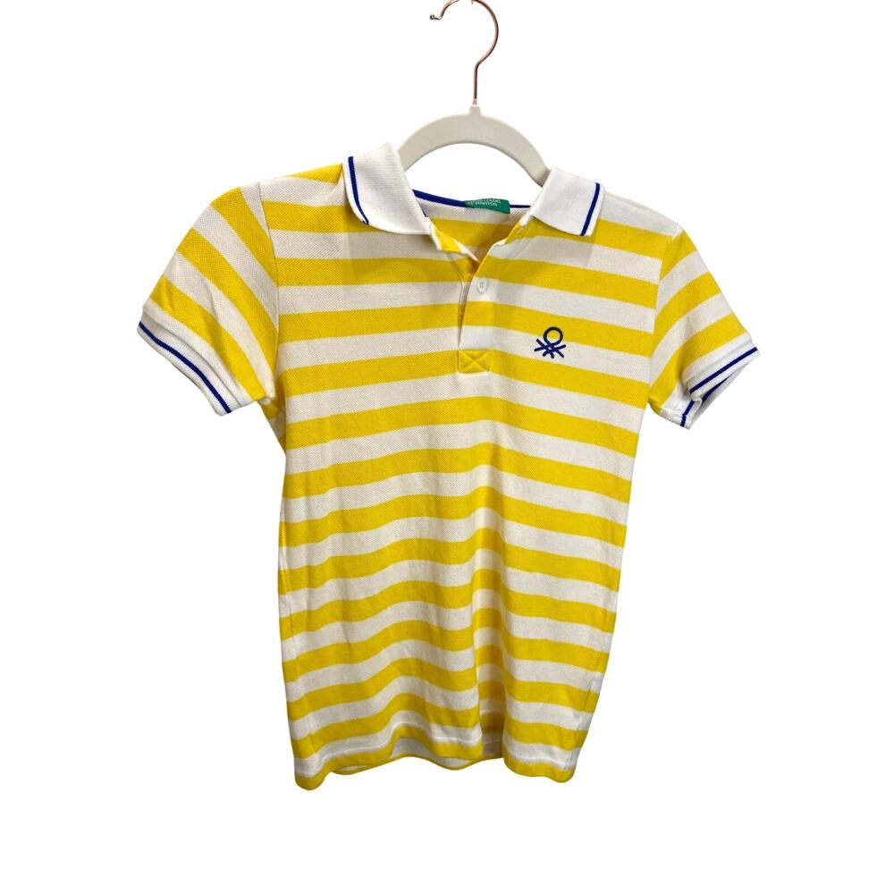 United Colors of Benetton Women Preppy Polo Striped White Yellow XS Nautical
